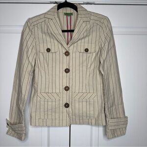Tibi Women’s Striped Cotton Blazer Jacket Beige Brown Button Front‎ Size 2